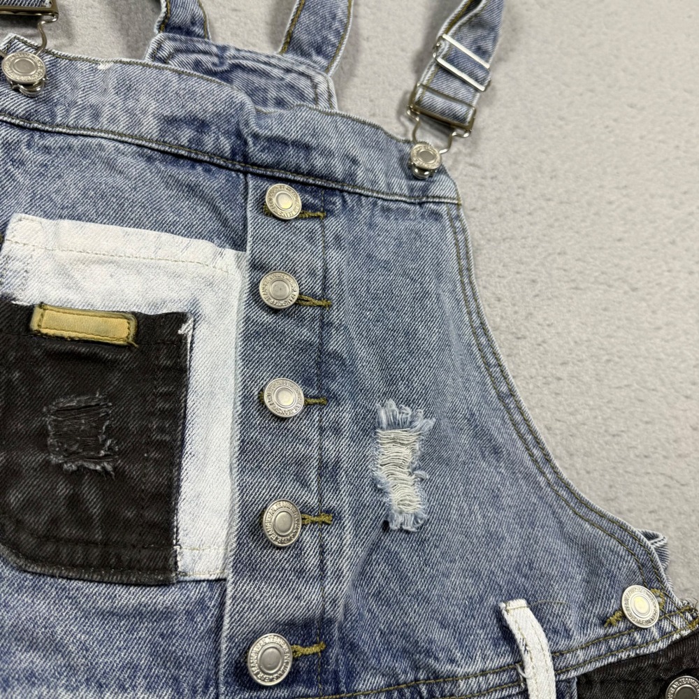 Seven Star Jeans Distressed Denim Shortalls Patchwork Blue Black White Womens S